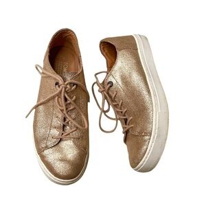 Toms Lenox Low Top Sneakers Rose Gold Metallic Leather Ladies Size 7